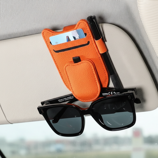 Auto Accessories | Magnetic Car Sunglasses Holder with Visor Clip | Portable Organizer for Eyeglasses and Cards