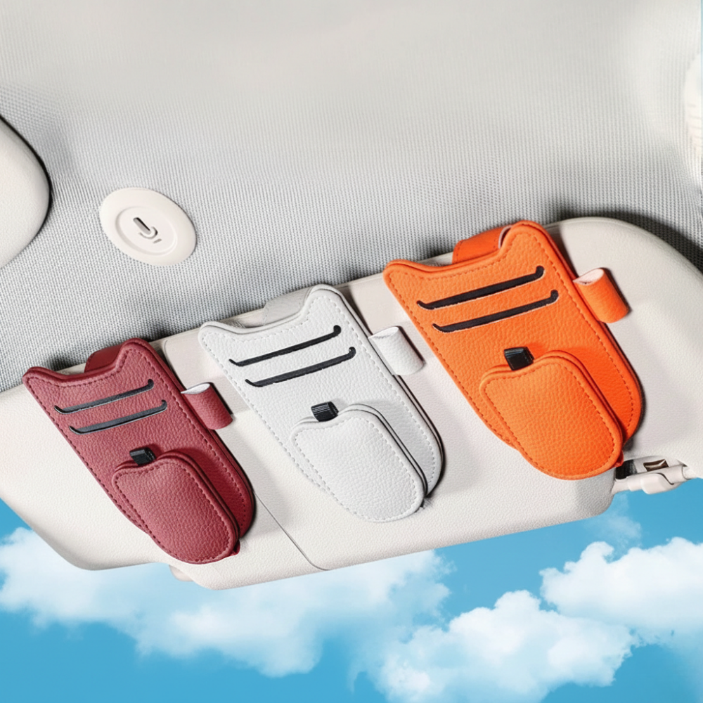 Auto Accessories | Magnetic Car Sunglasses Holder with Visor Clip | Portable Organizer for Eyeglasses and Cards