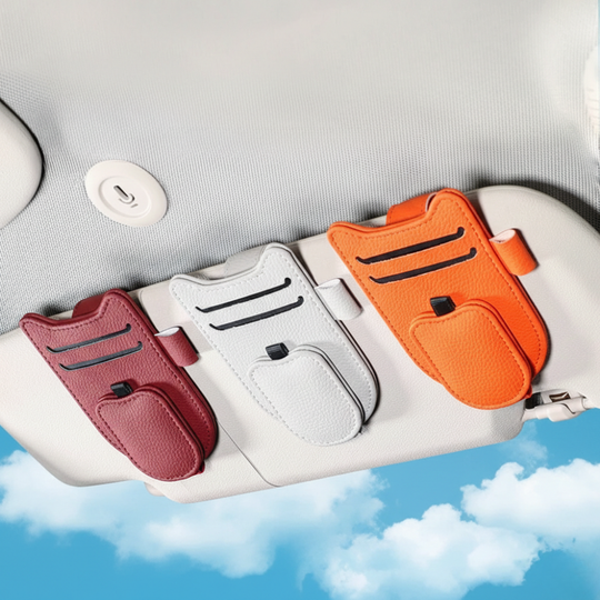 Auto Accessories | Magnetic Car Sunglasses Holder with Visor Clip | Portable Organizer for Eyeglasses and Cards