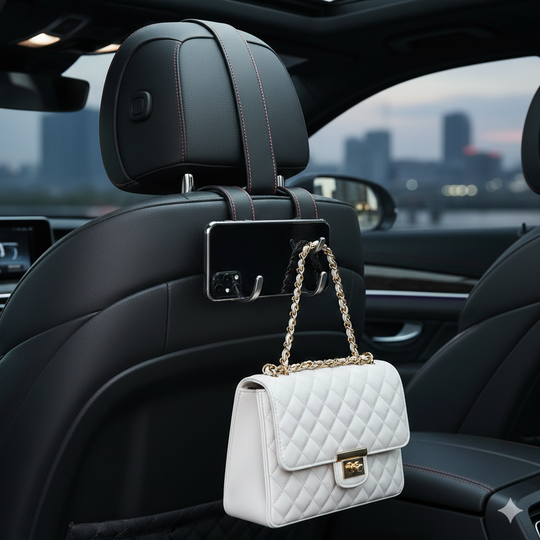 Universal 2-in-1 Car Headrest Hook with Durable Leather Design | Space-Saving Storage Solution for Car Essentials